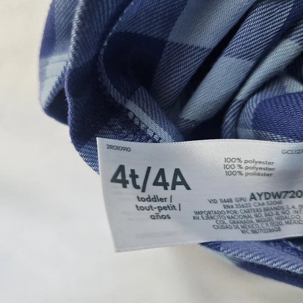 Carter's Blue Plaid Kids Pajama Set- 4T